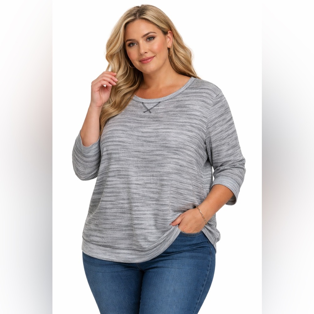 Felina Space Dye Long Sleeve Lounge Top Stretch Casual Gray Size x-large